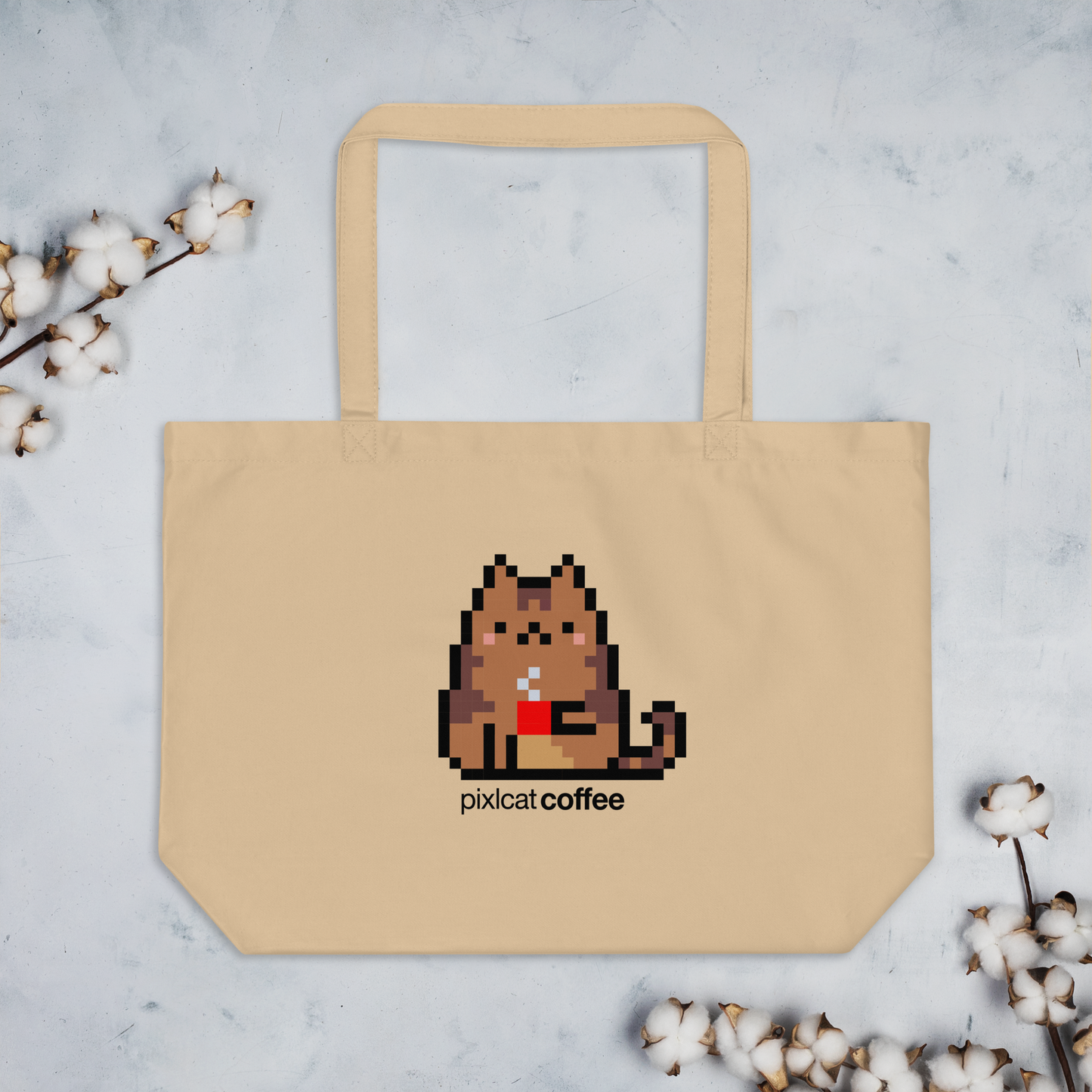 Large organic PIXLCAT tote bag